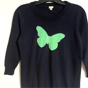 JCrew butterfly soft green navy blue cotton sweater